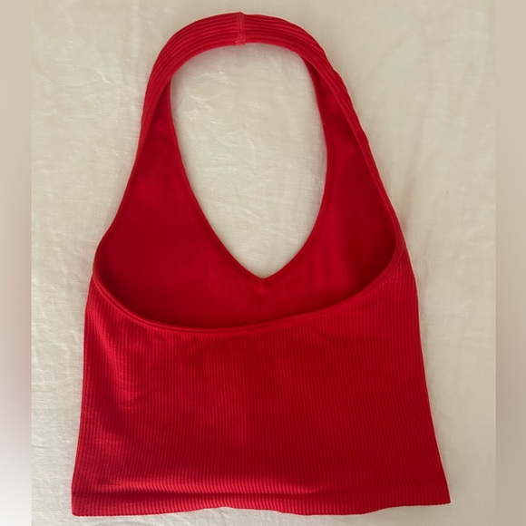 Ribbed Red Red Halter Top - Picture 3 of 3